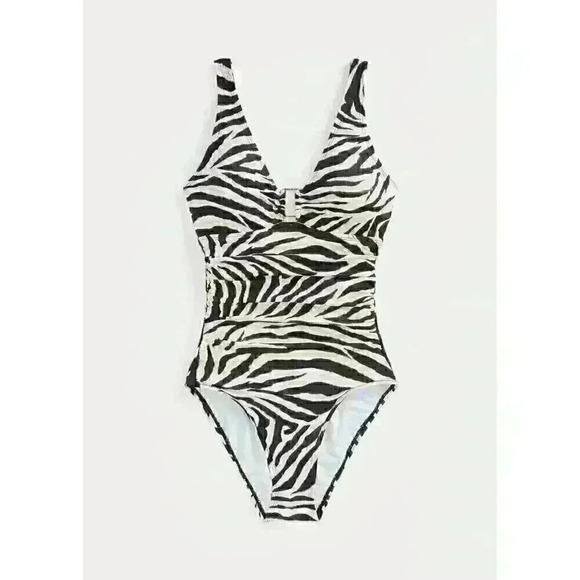 Lauren Ralph Lauren Womens 14 Zebra-Print Ring-Front One-Piece Swimsuit NWT $140 - Picture 2 of 4